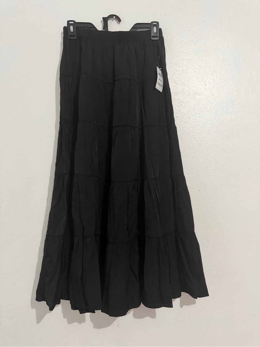 Women's Black Tiered Maxi Skirt with Elastic Waist